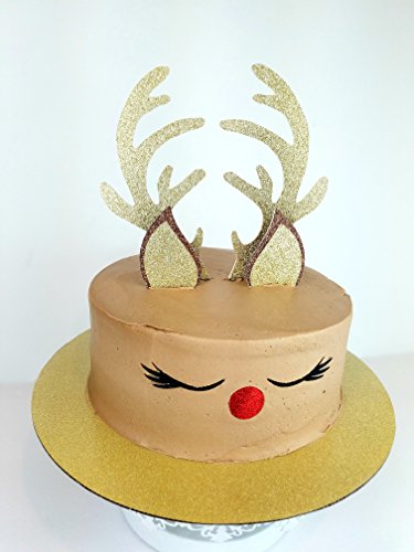 Reindeer Antlers Christmas Cake Topper Set Rudolph Acrylic Mirror